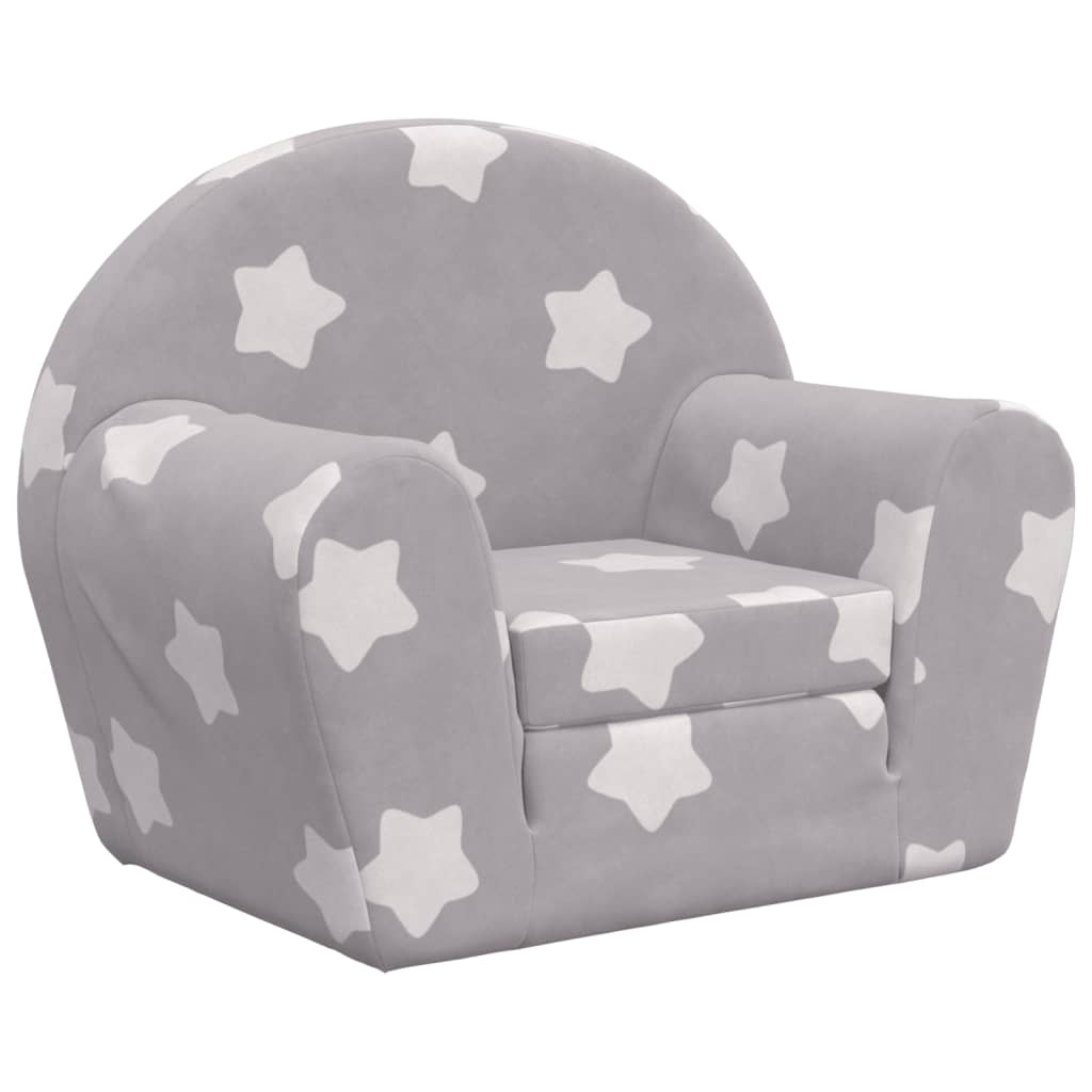 Sofá cama de niños felpa suave gris claro con estrellas