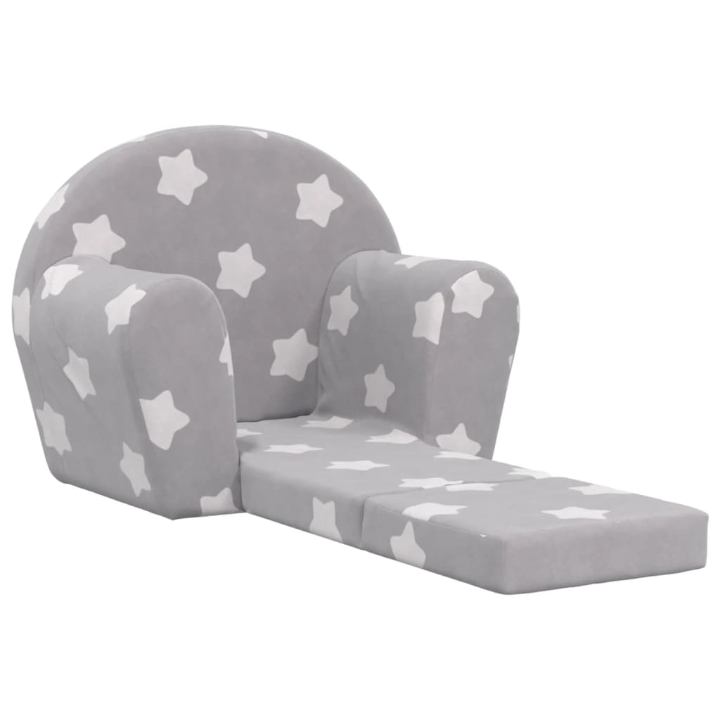 Sofá cama de niños felpa suave gris claro con estrellas