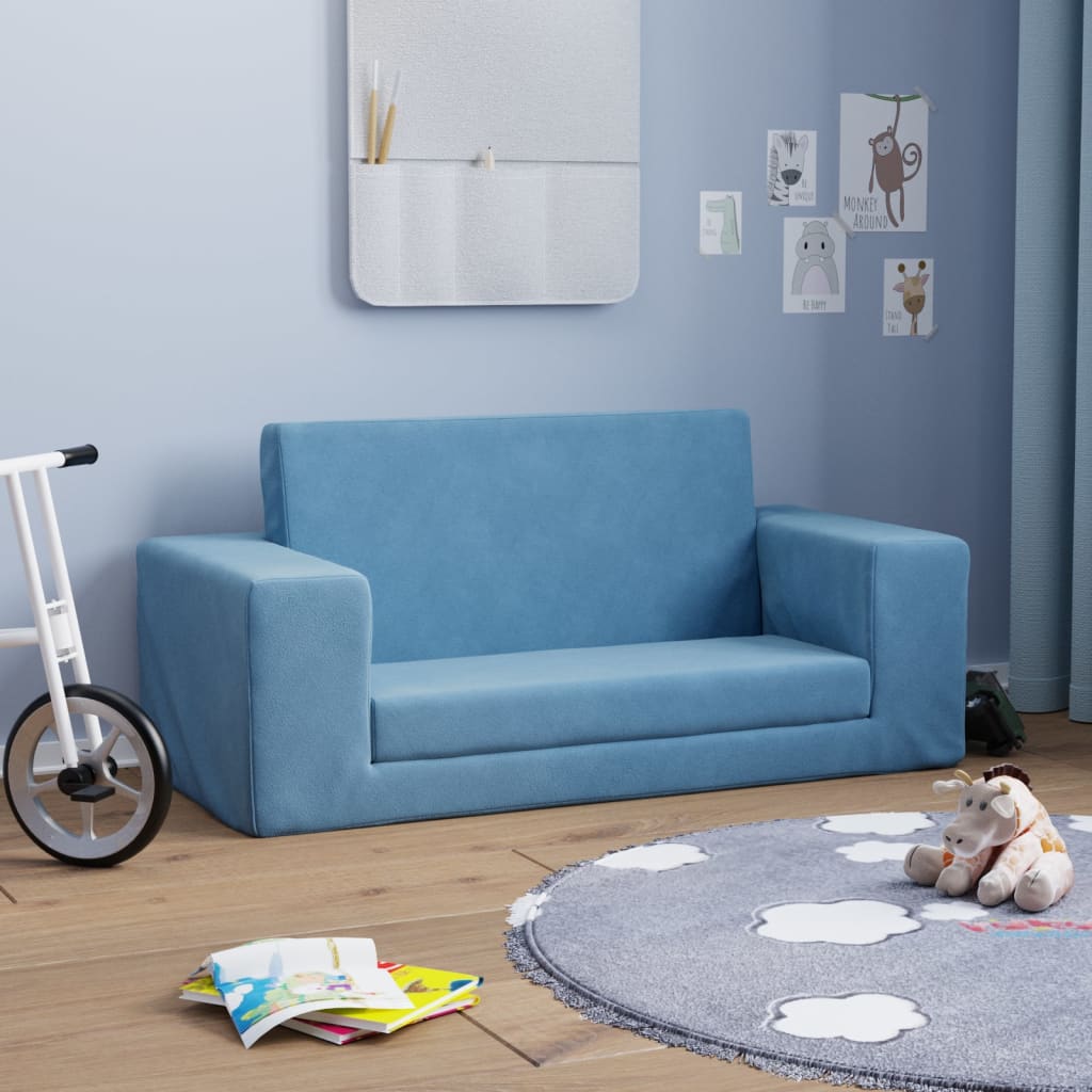 Sofá cama de niños 2 plazas felpa suave azul