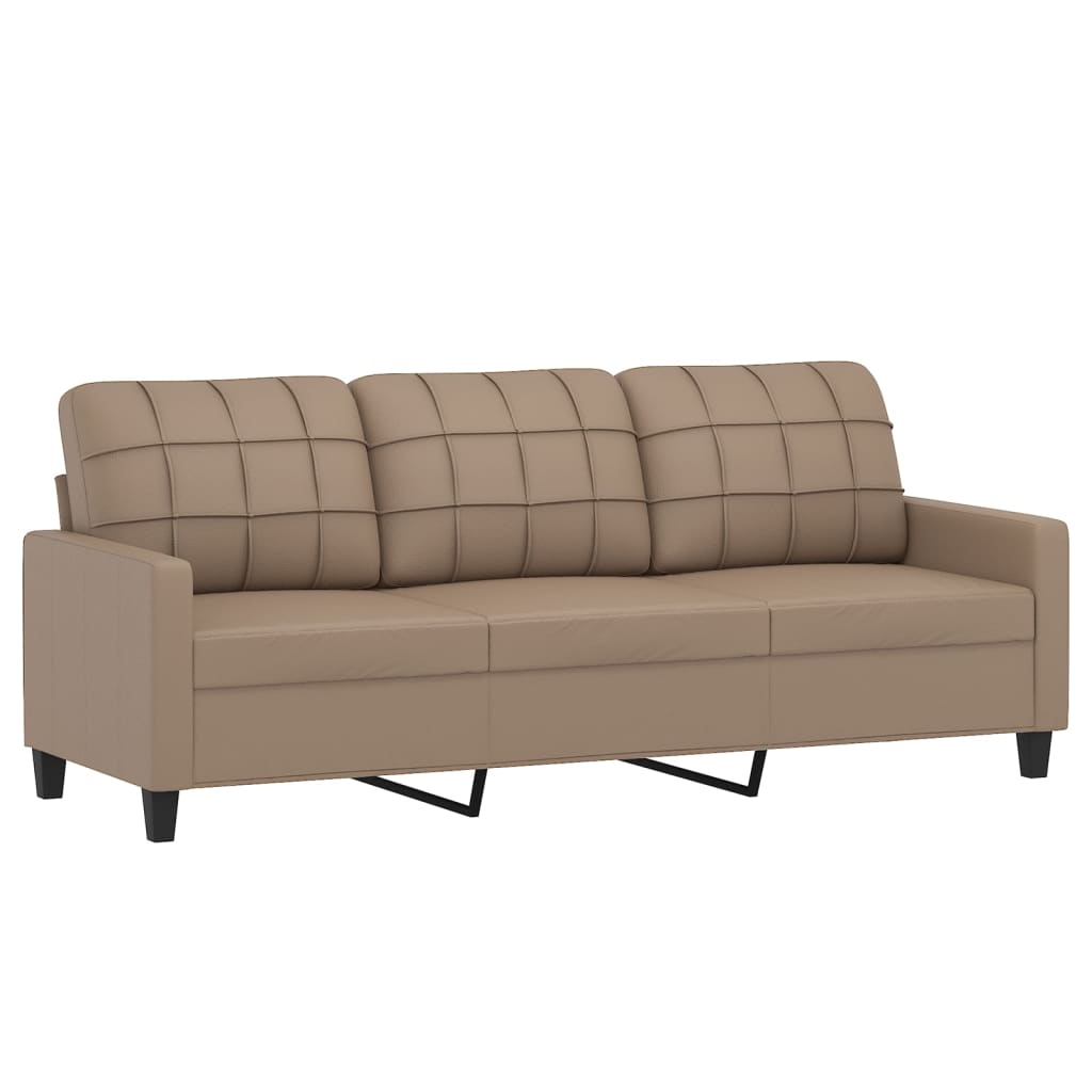 Sofá de 3 plazas con cojines cuero sintético capuchino 180 cm