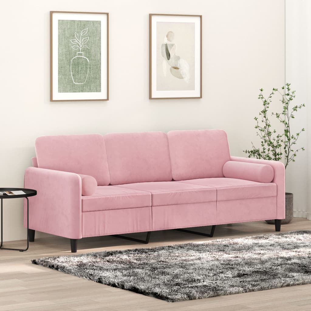 Sofá de 3 lugares com almofadas em couro sintético cor cappuccino 180 cm