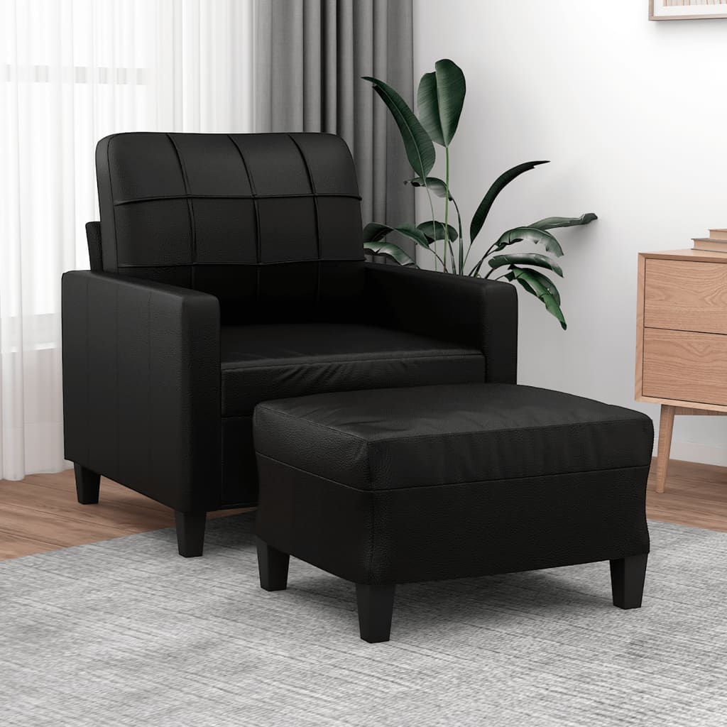 Sillón con taburete cuero sintético color capuchino 60 cm