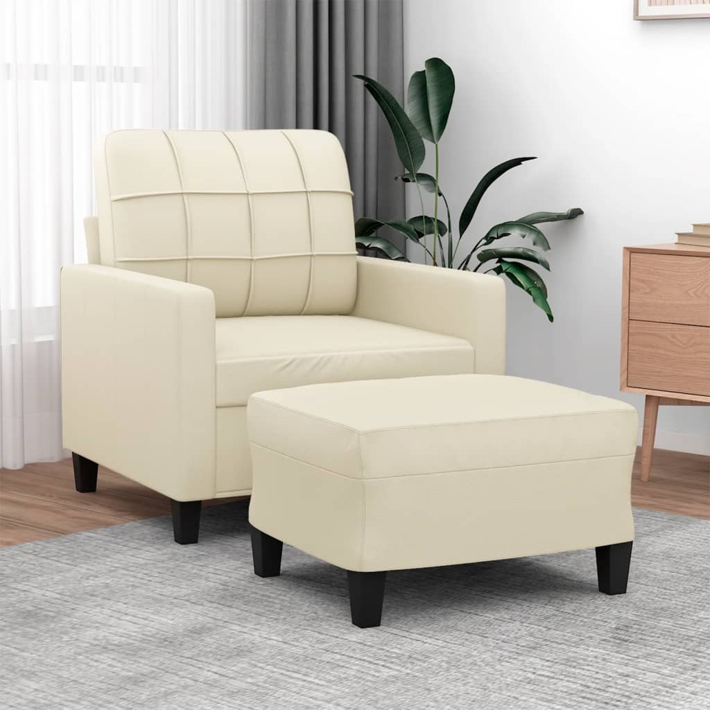 Sillón con taburete cuero sintético color capuchino 60 cm