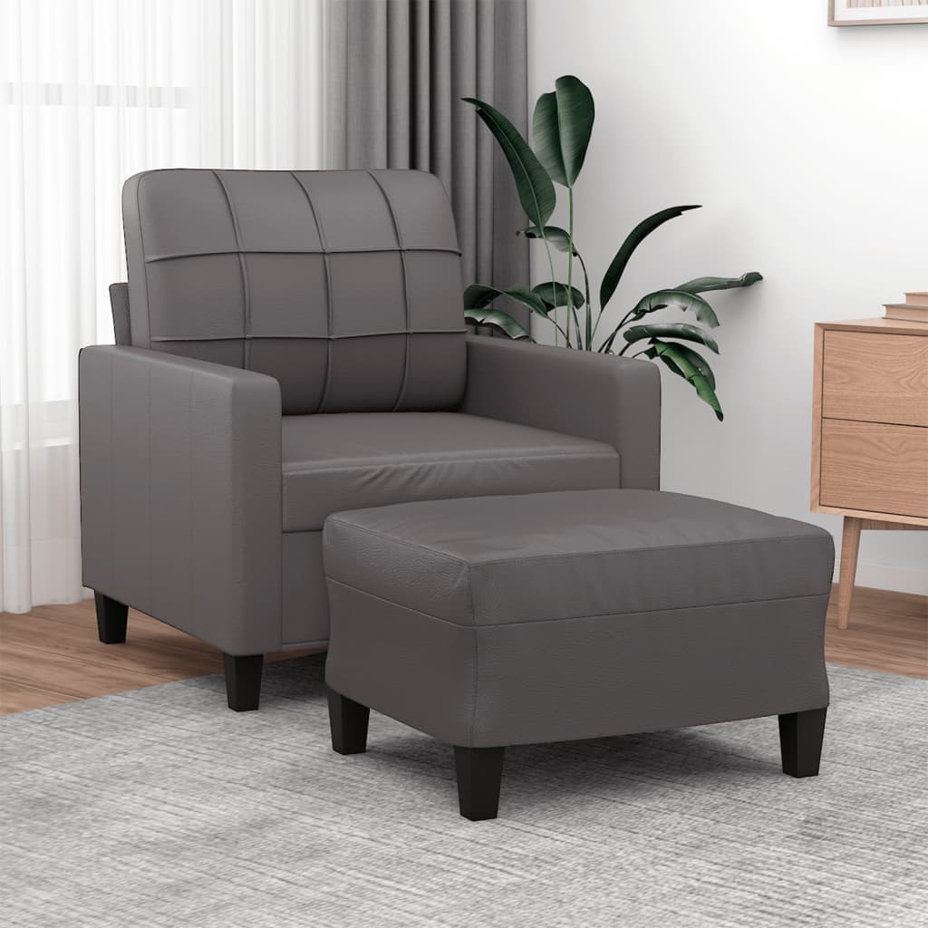 Sillón con taburete cuero sintético color capuchino 60 cm