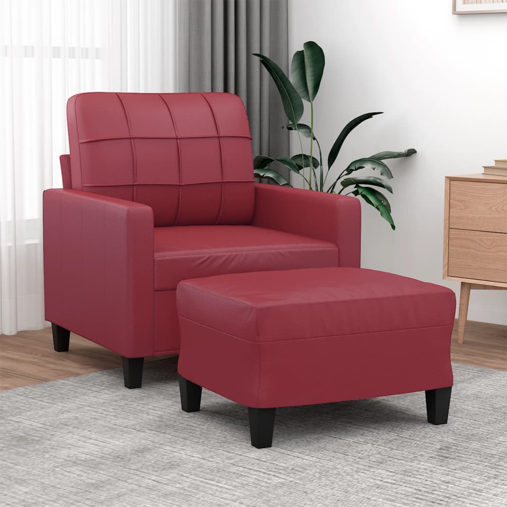 Sillón con taburete cuero sintético color capuchino 60 cm