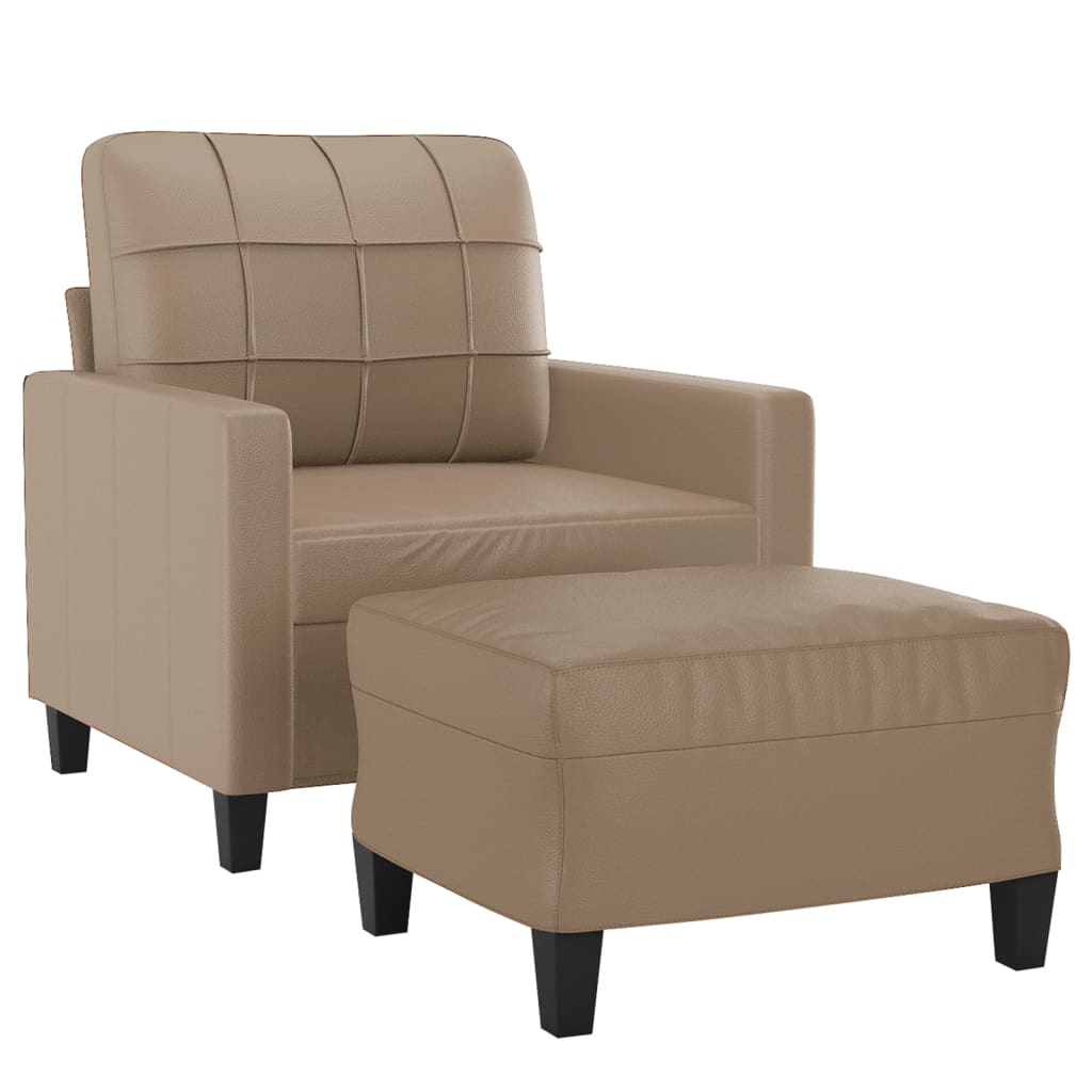 Sillón con taburete cuero sintético color capuchino 60 cm