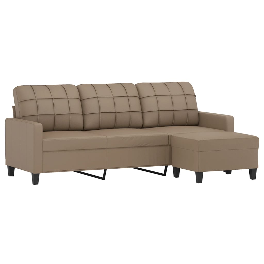 Sofá 3 plazas y taburete cuero sintético color capuchino 180 cm