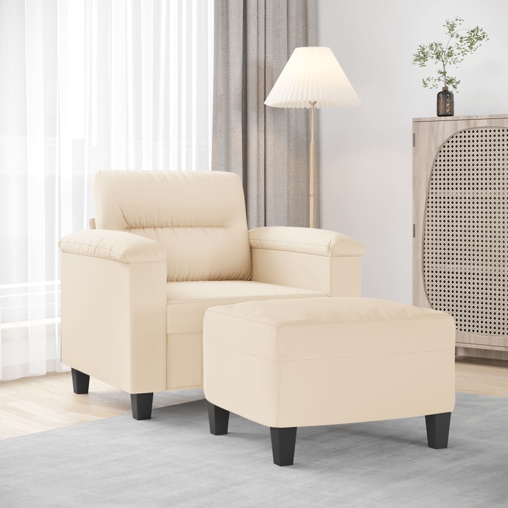 Sillón con taburete cuero sintético color capuchino 60 cm