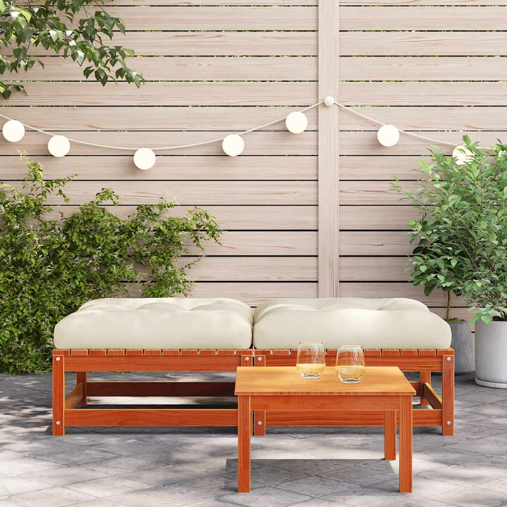 Reposapiés jardín cojines 2 uds madera maciza pino marrón cera