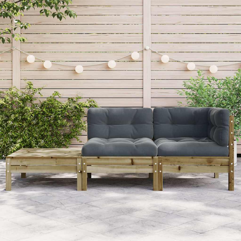 Sofá de jardín con cojines reposapiés madera de pino impregnada