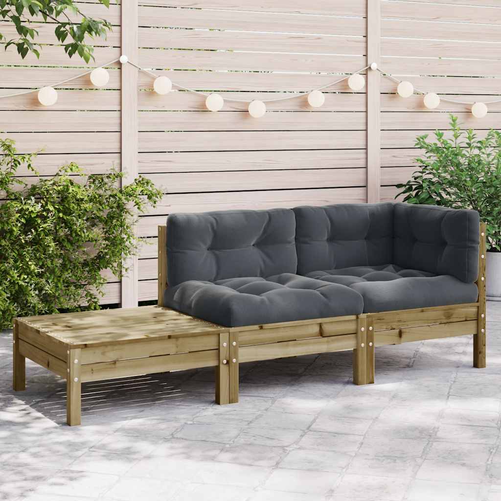 Sofá de jardín con cojines reposapiés madera de pino impregnada