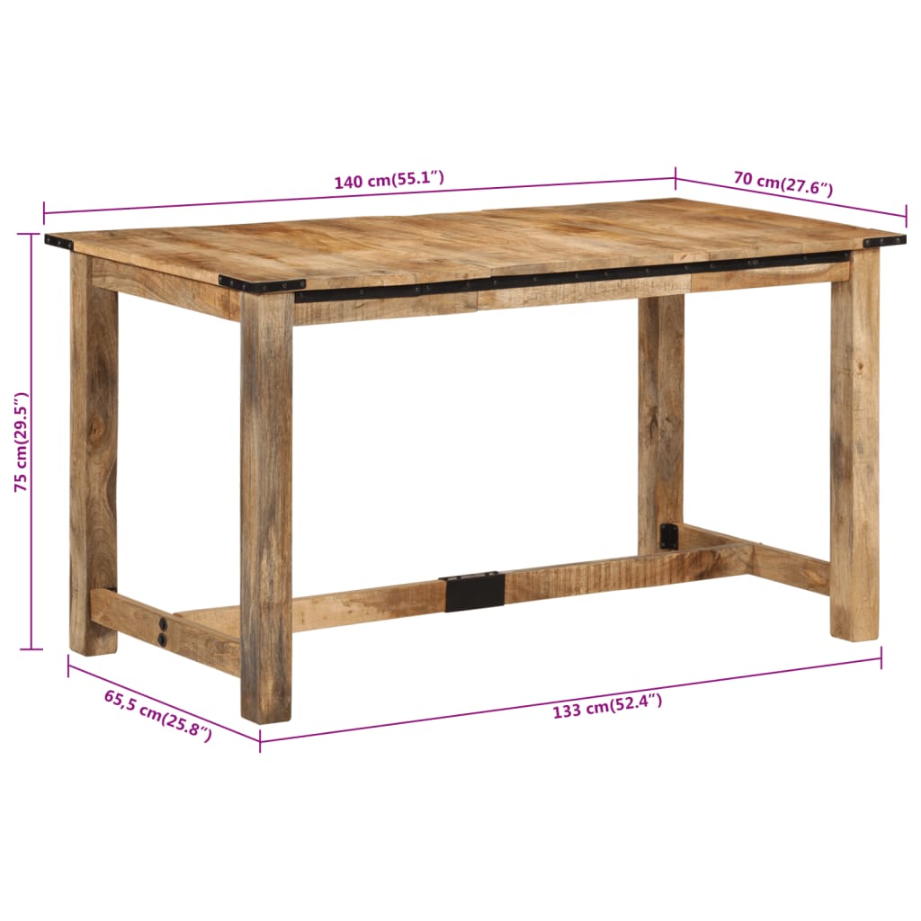 Mesa de comedor madera maciza de mango 140x70x75 cm