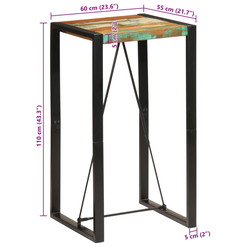 Mesa alta de bar madera maciza reciclada 60x55x110 cm