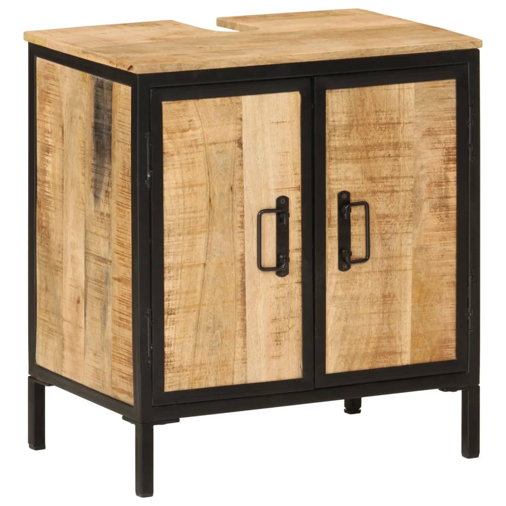 Mueble de baño madera maciza de mango y hierro 55x35x60 cm