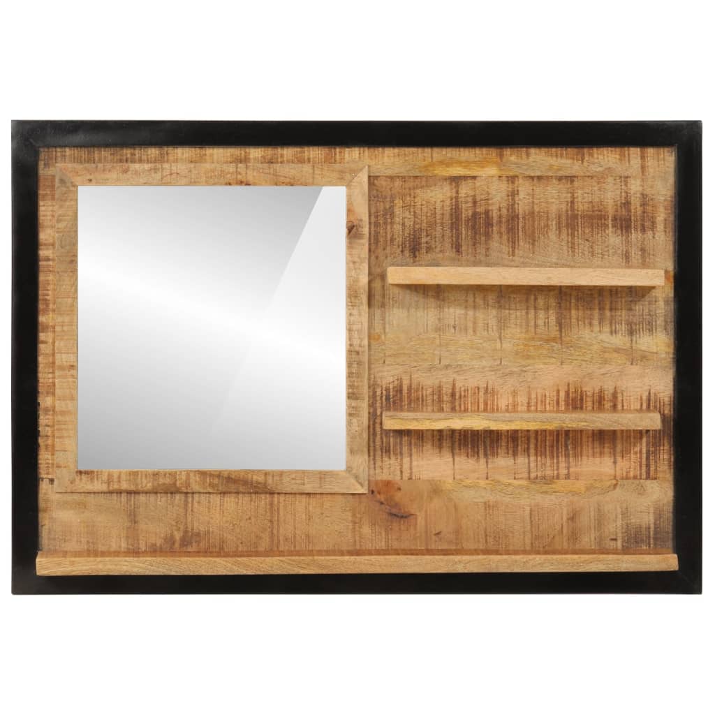 Espejo con estantes madera maciza de mango y vidrio 80x8x55 cm