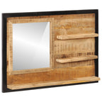 Espejo con estantes madera maciza de mango y vidrio 80x8x55 cm
