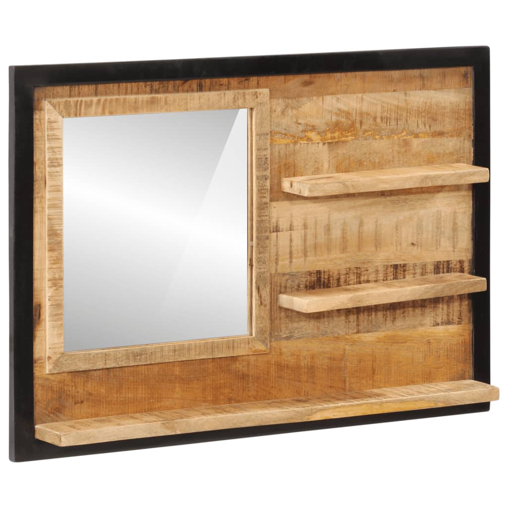 Espejo con estantes madera maciza de mango y vidrio 80x8x55 cm