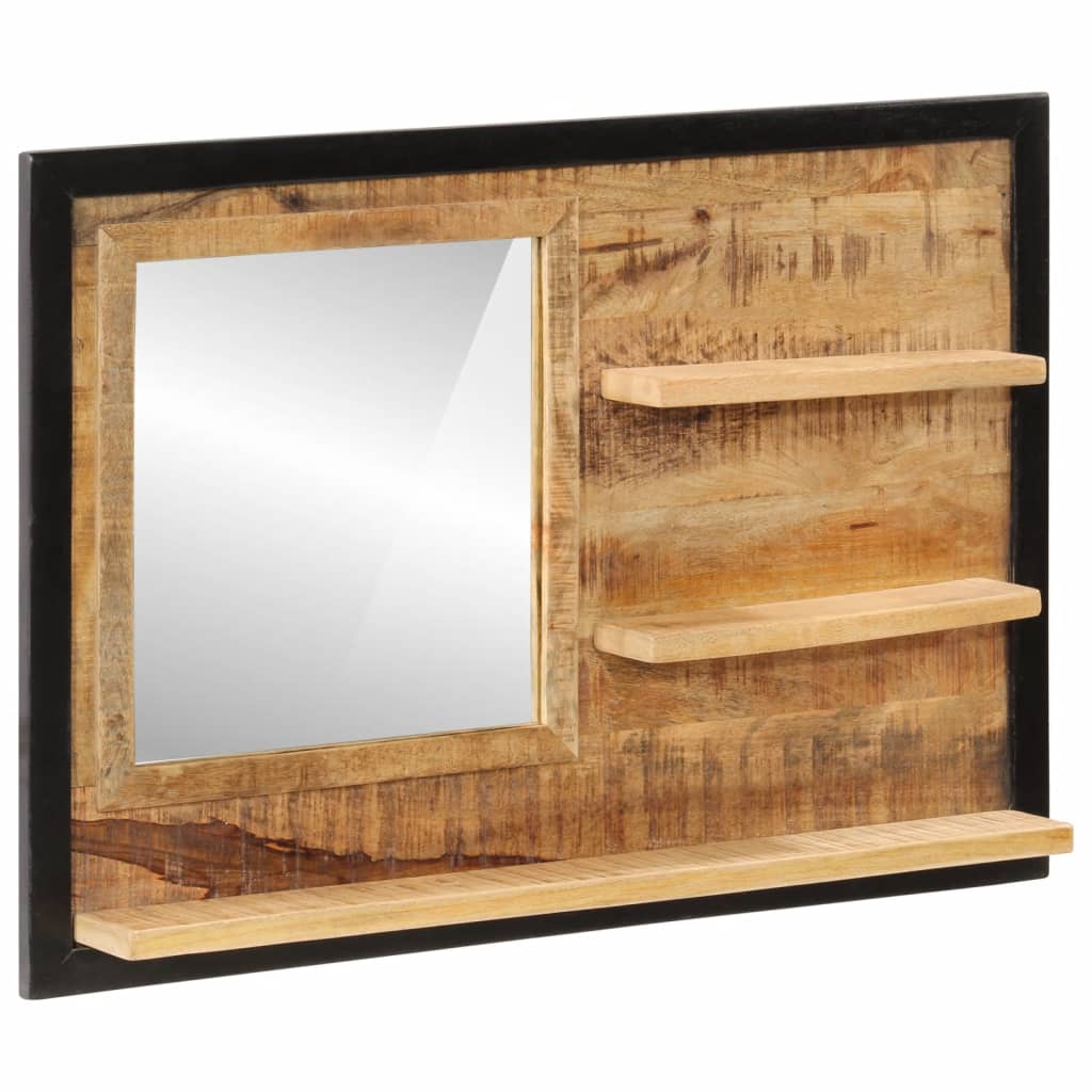 Espejo con estantes madera maciza de mango y vidrio 80x8x55 cm