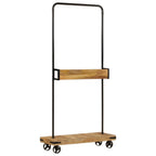 Perchero con ruedas madera maciza mango y hierro 90x35x190 cm