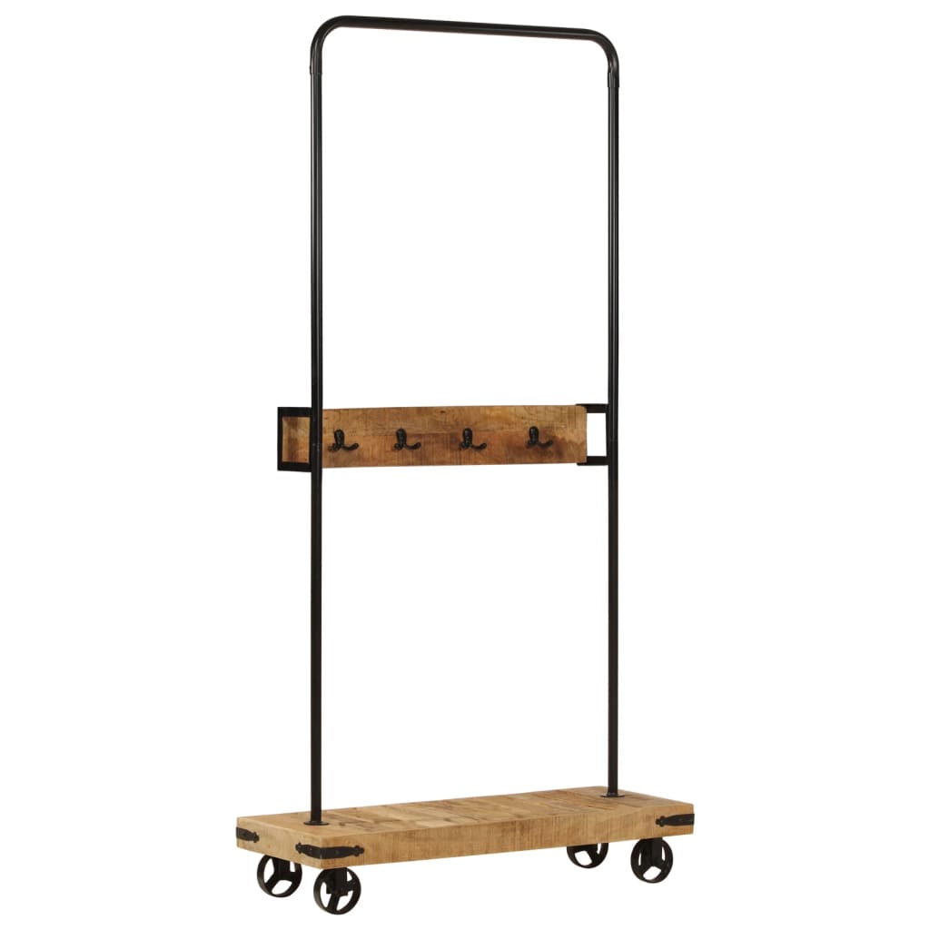 Perchero con ruedas madera maciza mango y hierro 90x35x190 cm