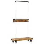 Perchero con ruedas madera maciza mango y hierro 90x35x190 cm
