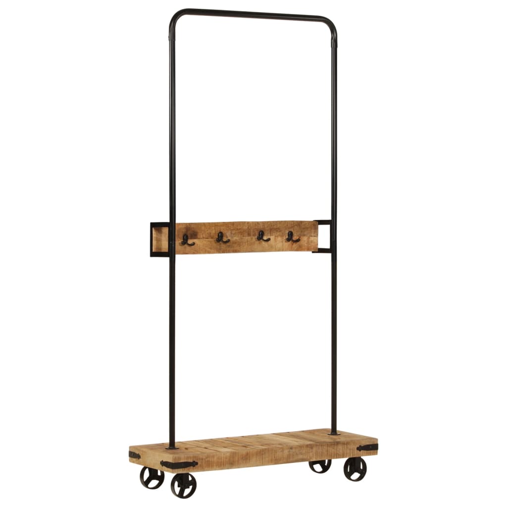 Perchero con ruedas madera maciza mango y hierro 90x35x190 cm