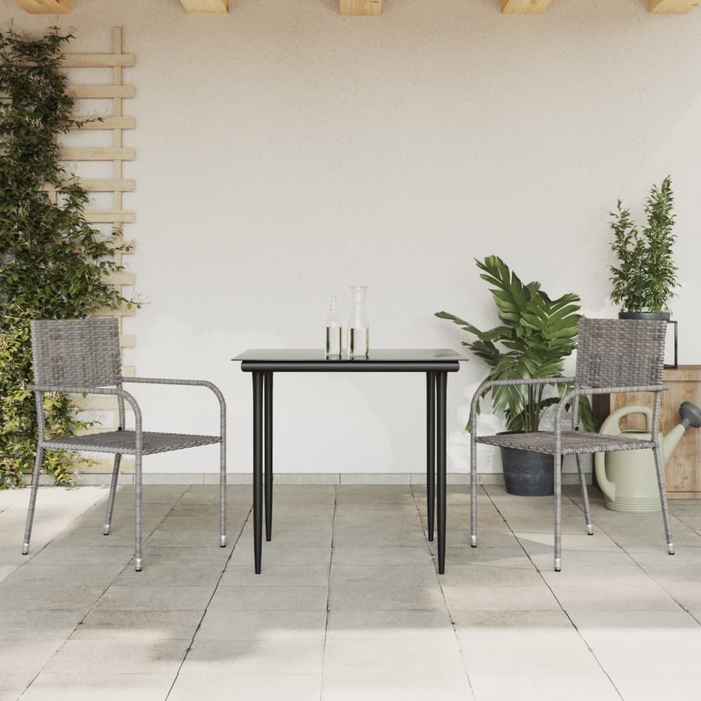 Juego comedor de jardín 3 piezas ratán sintético gris