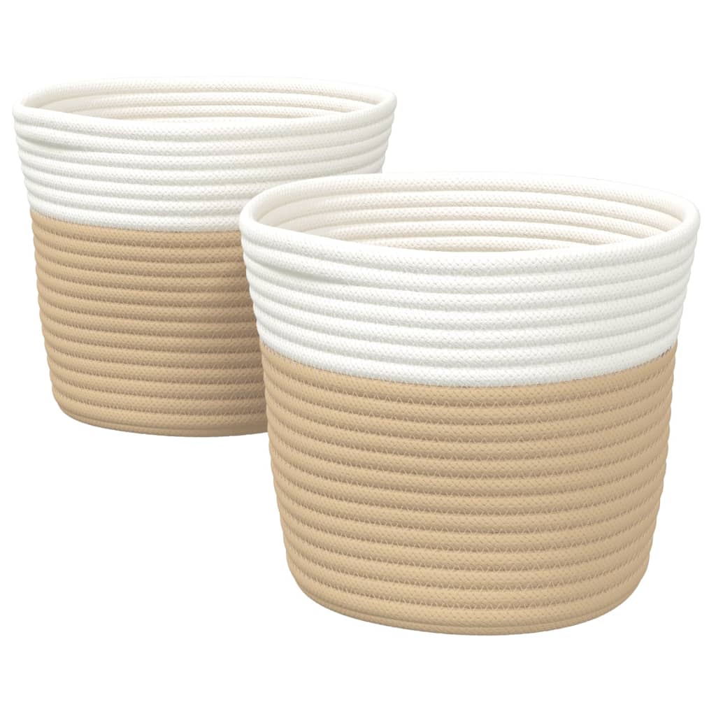 Cestas de almacenaje 2 uds algodón beige y blanco Ø24x18 cm