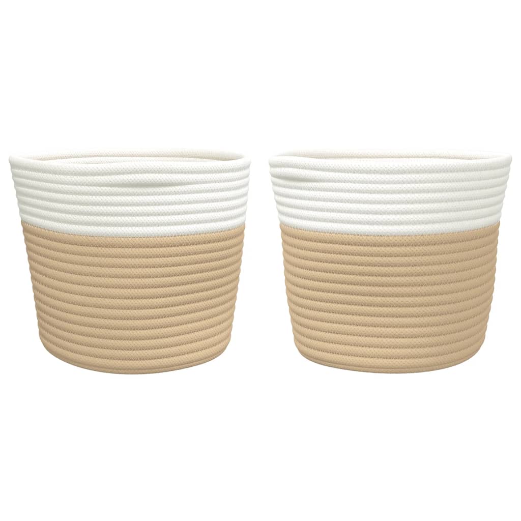 Cestas de almacenaje 2 uds algodón beige y blanco Ø24x18 cm
