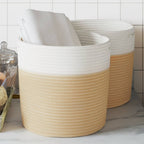 Cestas de almacenaje 2 uds algodón beige y blanco Ø24x18 cm