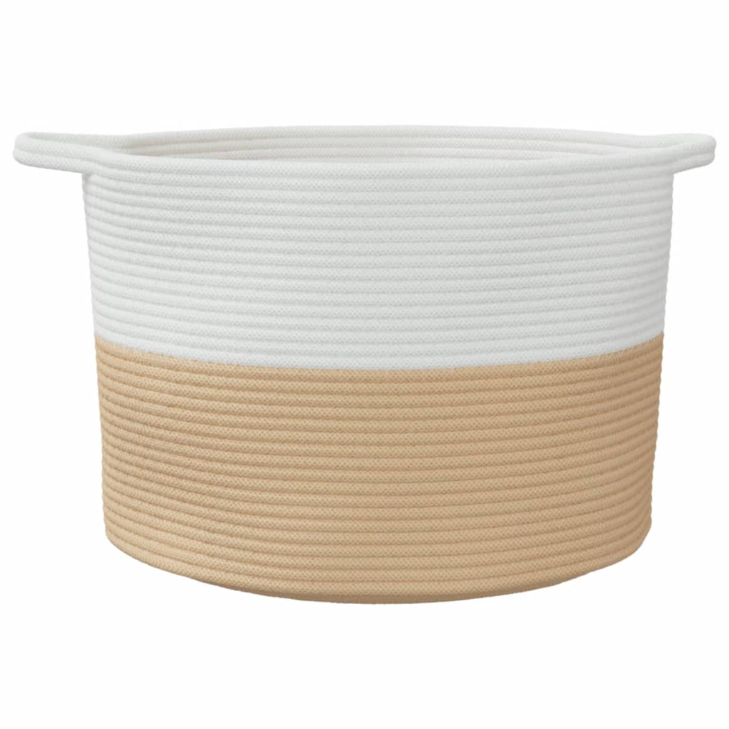 Cesta para ropa sucia algodón beige y blanco Ø55x36 cm