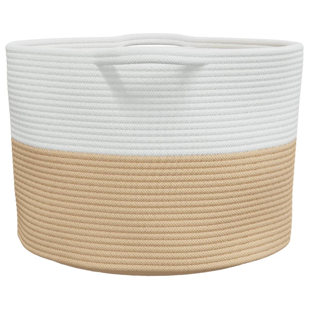 Cesta para ropa sucia algodón beige y blanco Ø55x36 cm