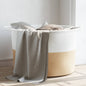 Laundry basket beige and white cotton Ø55x36 cm