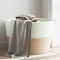 Laundry basket beige and white cotton Ø55x36 cm