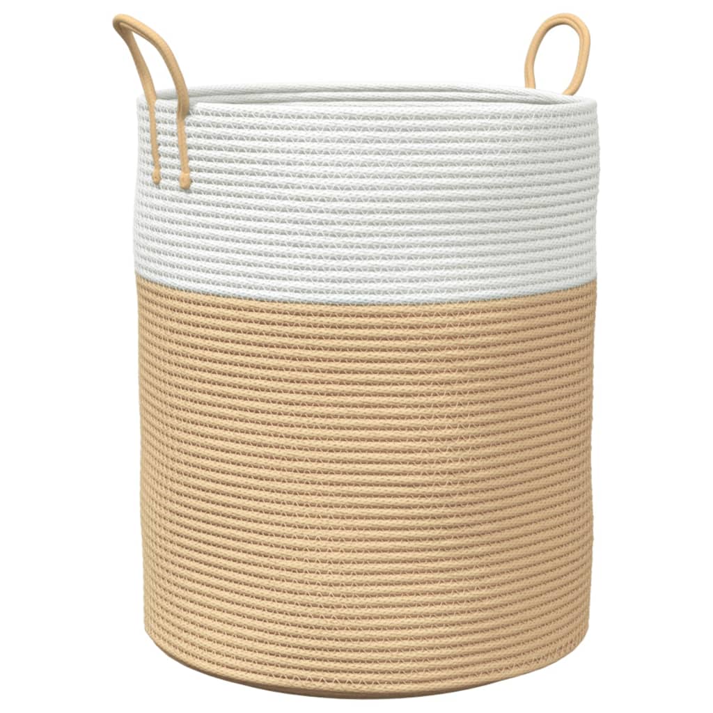 Cesta de almacenaje algodón beige y blanco Ø38x46 cm