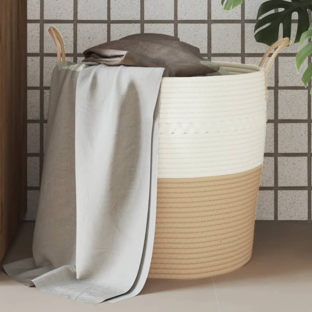 Cesta de almacenaje algodón beige y blanco Ø38x46 cm
