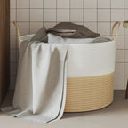 Cesta de almacenaje algodón beige y blanco Ø38x46 cm