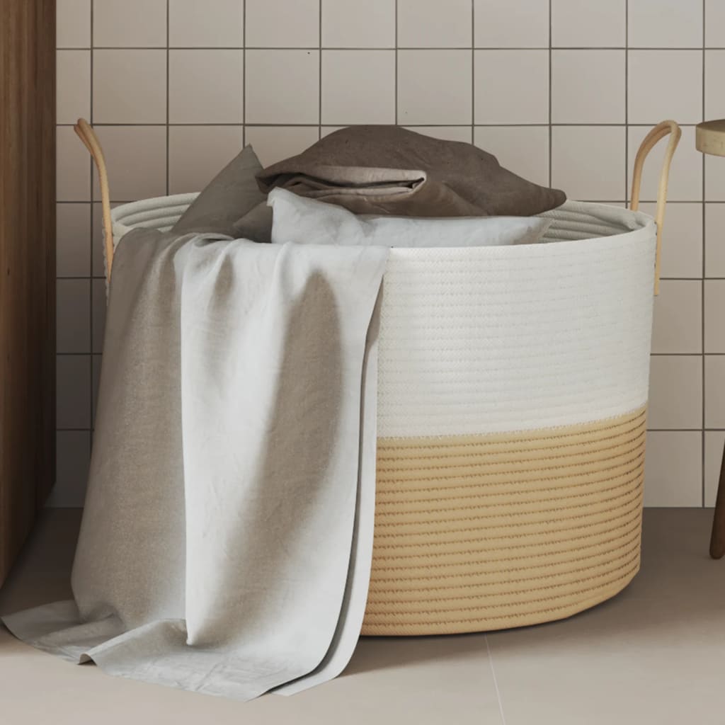Cesta de almacenaje algodón beige y blanco Ø38x46 cm