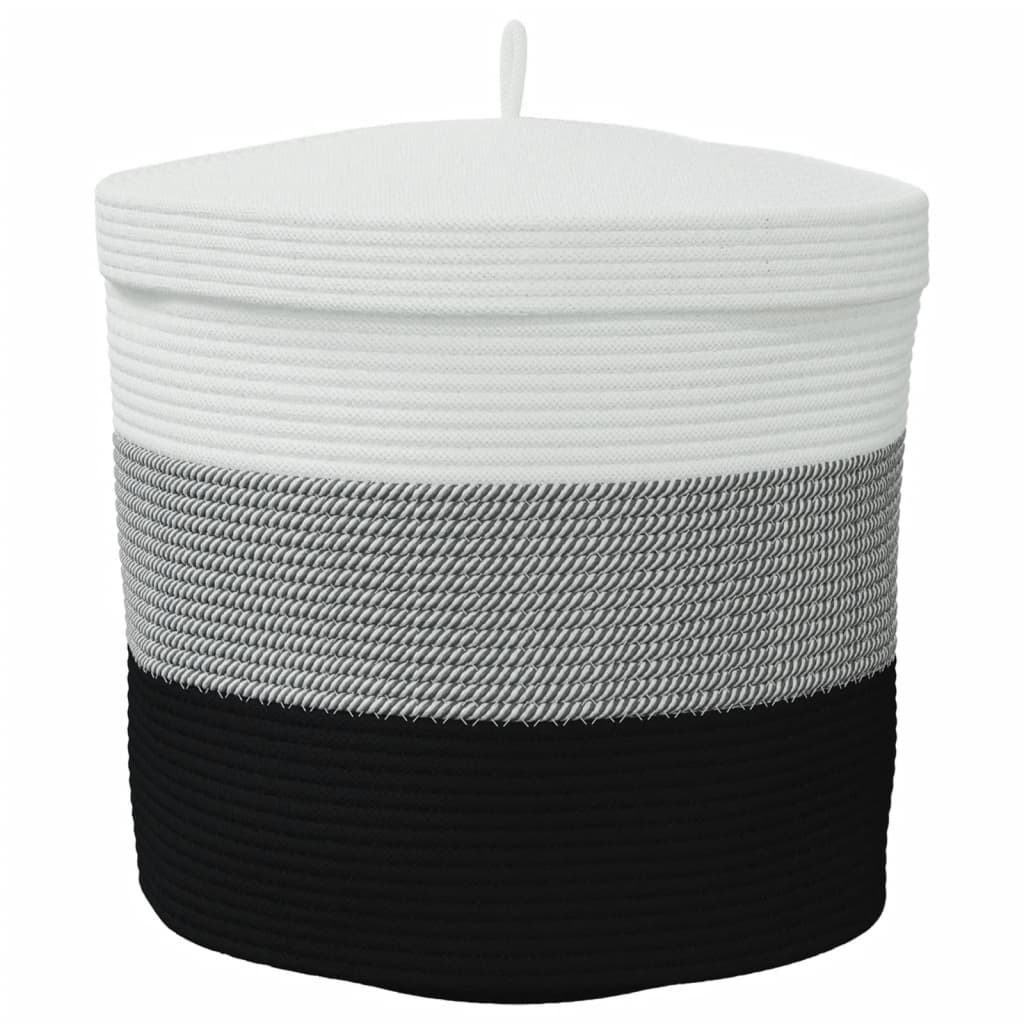 Cesta de almacenaje con tapa algodón blanco y negro Ø40x35 cm