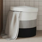 Storage basket with lid, black and white cotton, Ø40x35 cm