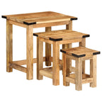 Mesas apilables 3 piezas madera maciza de mango rugosa