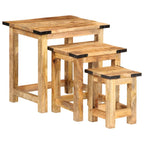 Mesas apilables 3 piezas madera maciza de mango rugosa