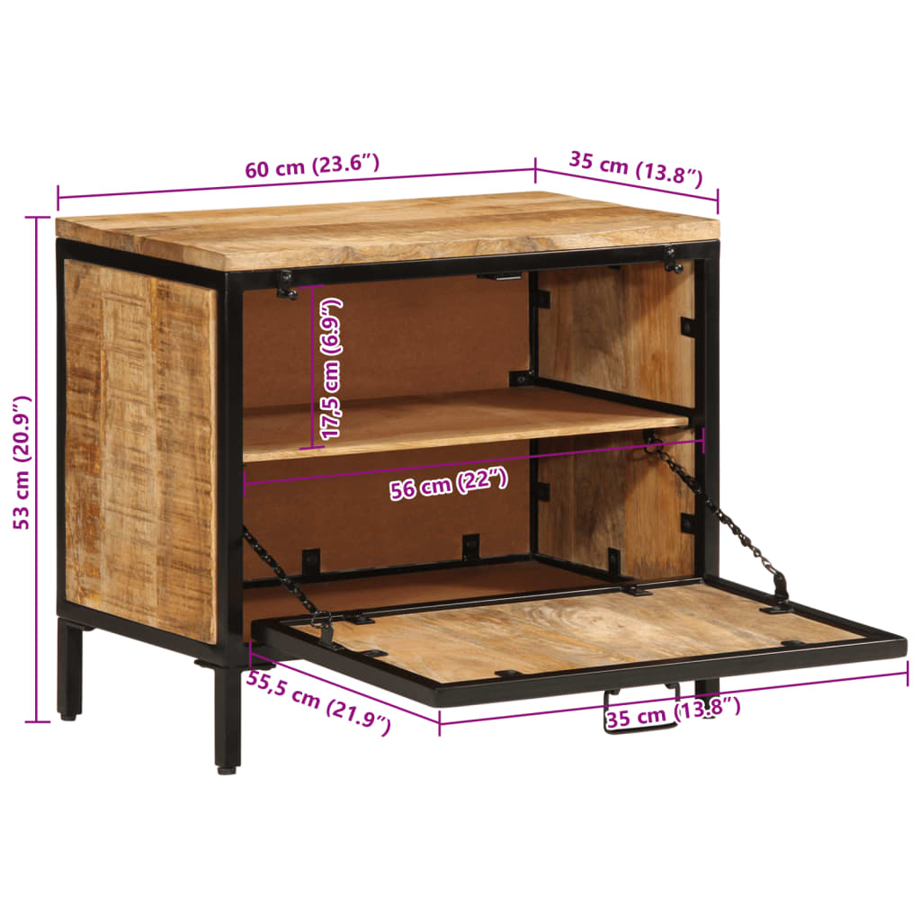Zapatero de madera maciza de mango rugosa 60x35x53 cm