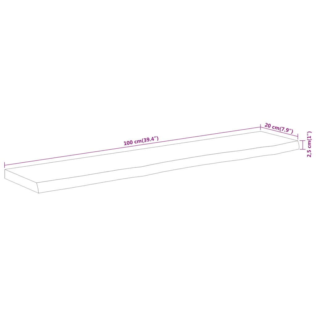 Estante pared rectangular madera acacia borde vivo 100x20x2,5cm