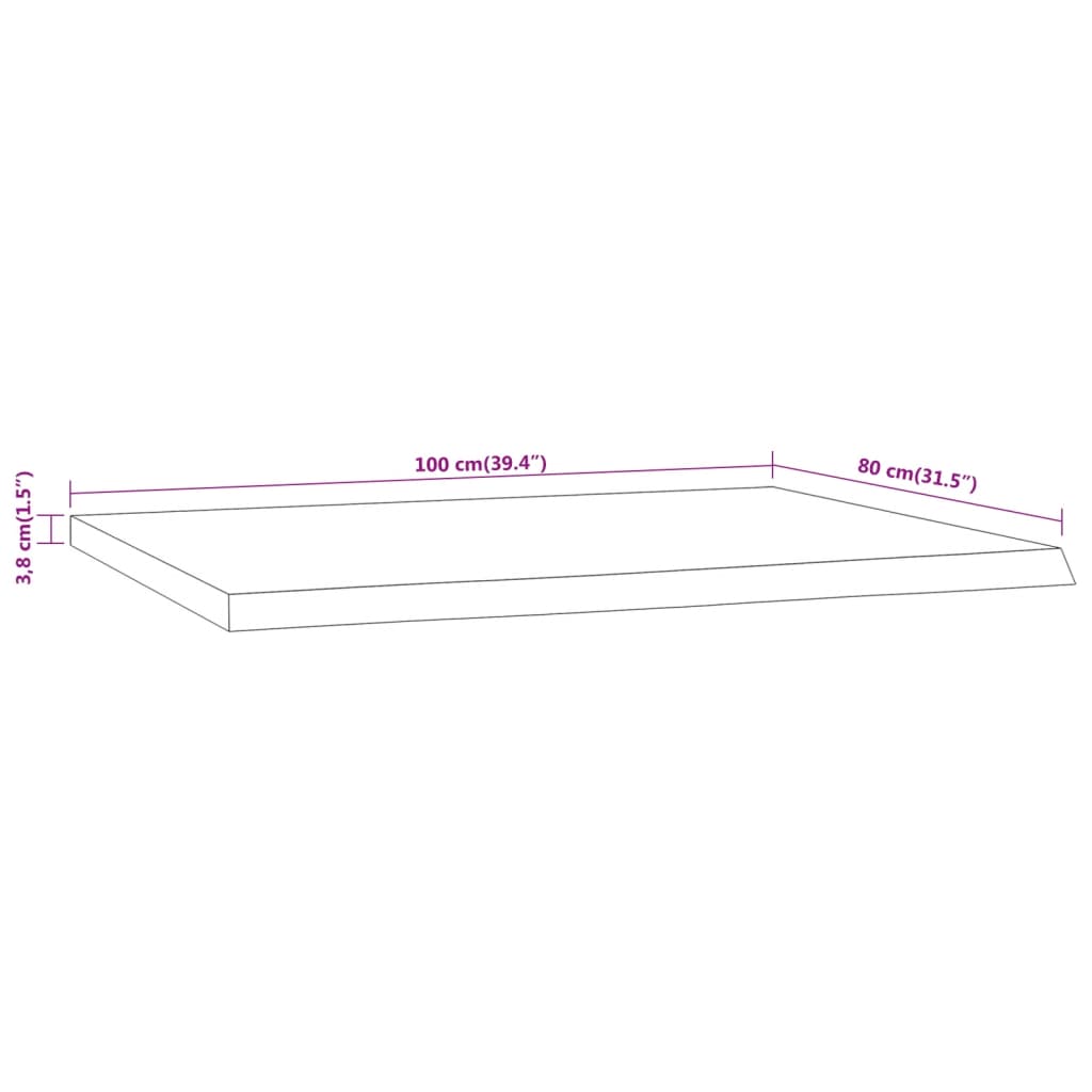 Tablero rectangular madera de acacia borde vivo 100x80x3,8 cm