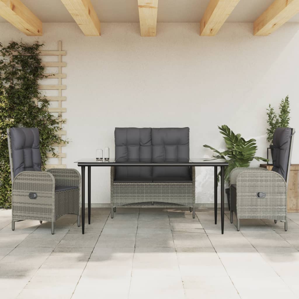 Juego comedor de jardín 3 piezas ratán sintético gris