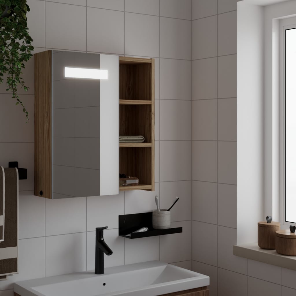 Armario con espejo baño madera marrón roble 60x16x60 cm