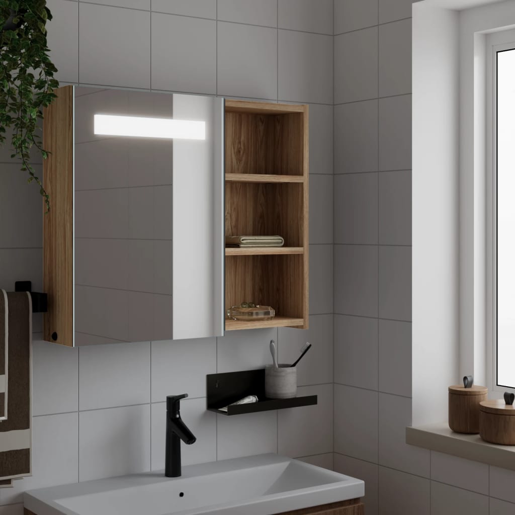 Armario con espejo baño madera marrón roble 60x16x60 cm