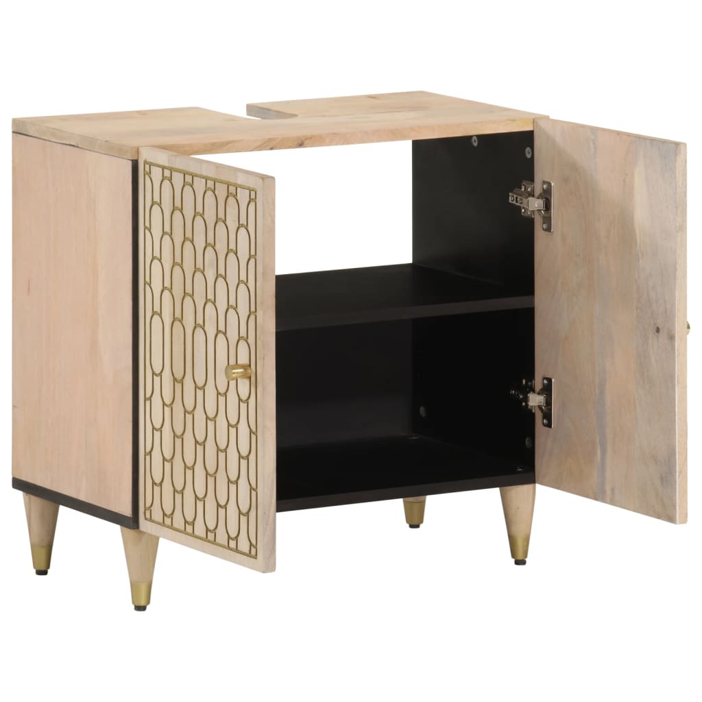 Armario de lavabo para baño madera maciza de mango 62x33x58 cm