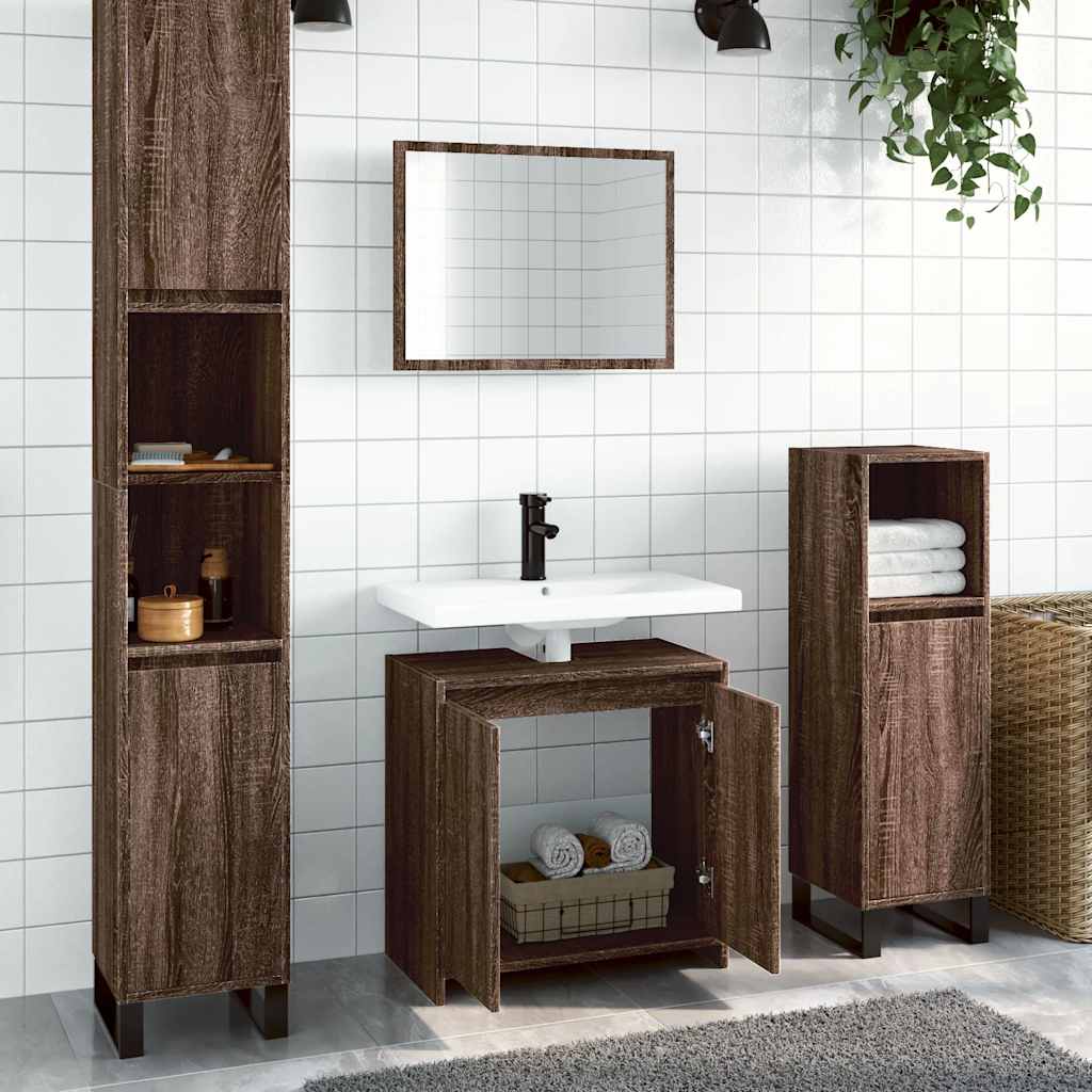 Set de mueble de baño 2 piezas cerámica y madera de ingeniería